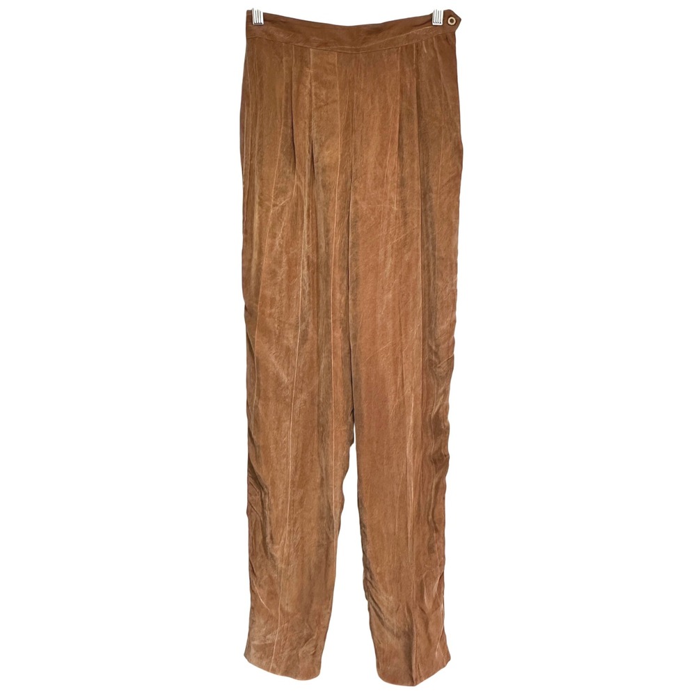 Vintage Sue Wong Rayon Pleated Trousers Womens M* High Waist‎ Tobacco High Waist